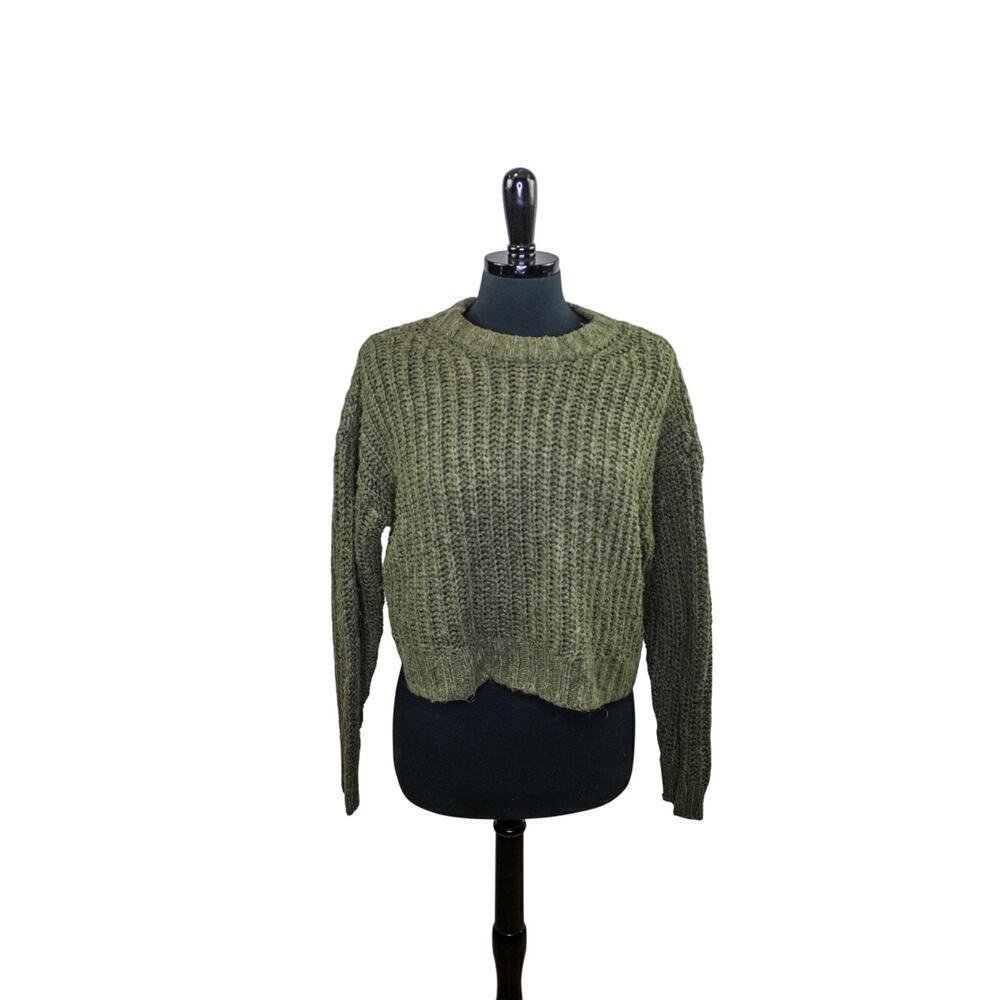 American Eagle Wide Crop Sweater Long Sleeve Army Green Size XS Grunge